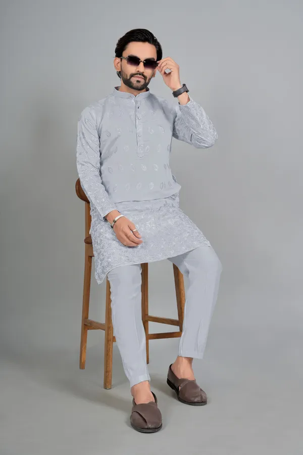 Light_Blue_Cotton_Blend_Embroidered_Kurta_Pajama_Set_For_Men