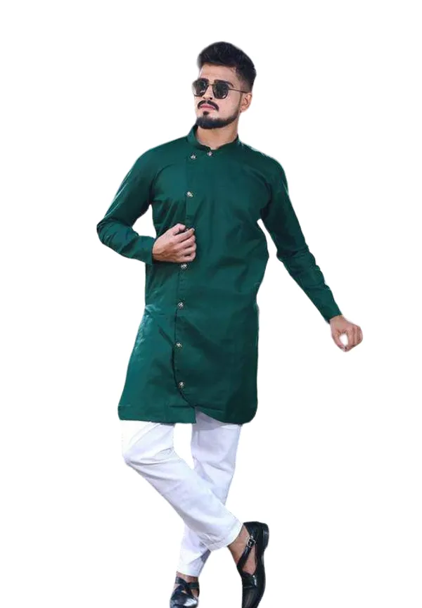 Green_Cotton_Regular_Fit_Full_Sleeve_Kurta_For_Men