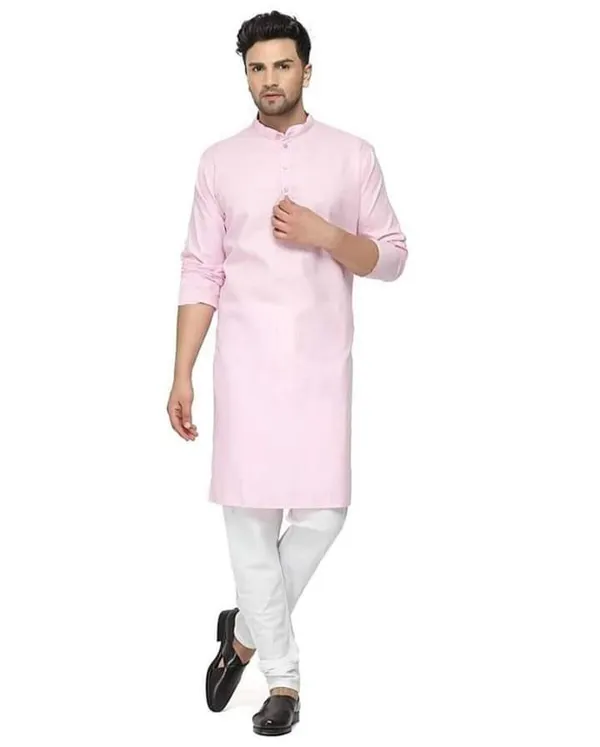 Pink_Cotton_Mandarin_Collar_Straight_Kurta_For_Men