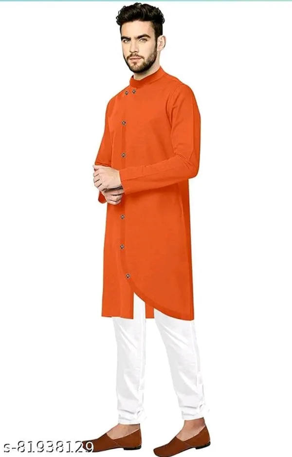 Orange_Cotton_Blend_Asymmetric_Ethnic_Kurta_For_Men