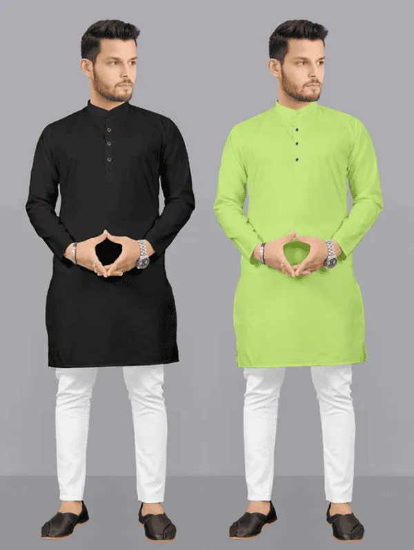 Black_&_Parrotgreen_Cotton_Kurta_For_Men_(Combo-2)