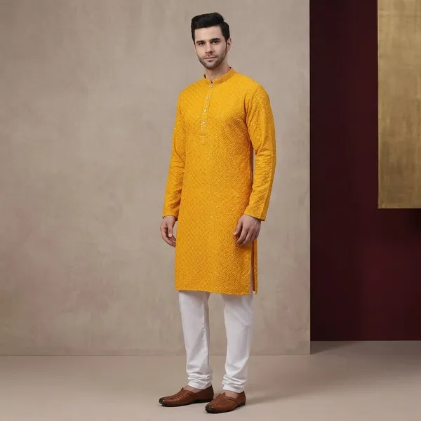 Yellow_Embroidered_Kurta_For_Men