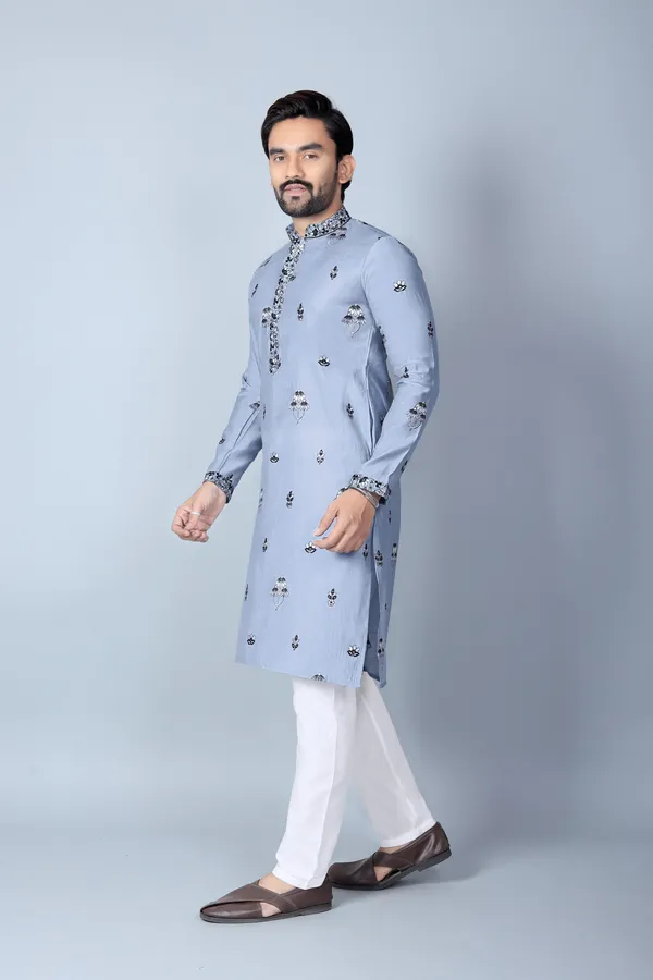 Grey_Cotton_Embroidered_Straight_Fit_Kurta_Pajama_Set_For_Men