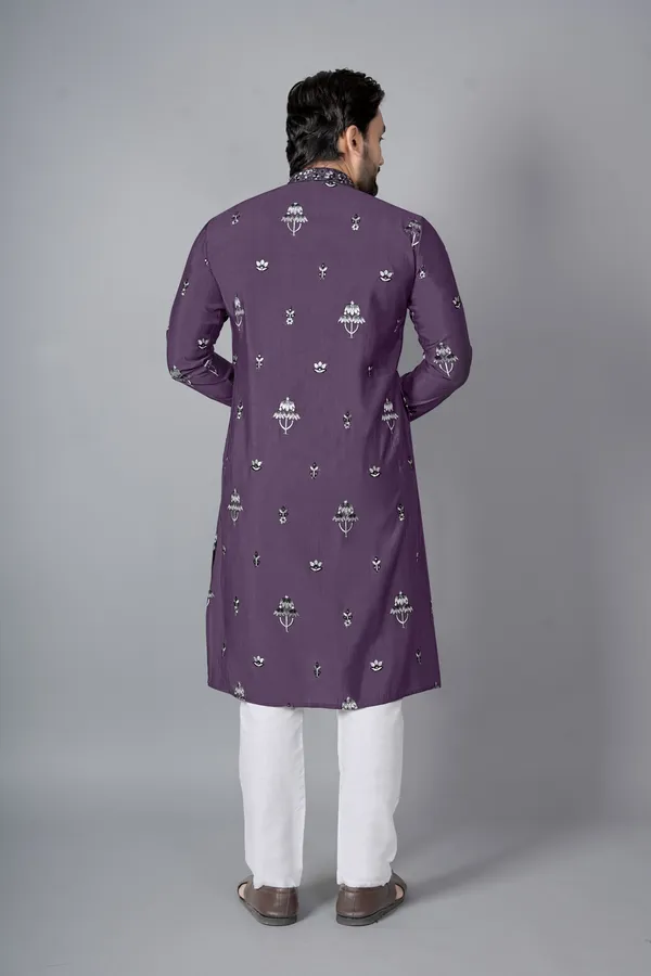 Purple_Cotton_Embellished_Straight_Kurta_Pajama_Set_For_Men