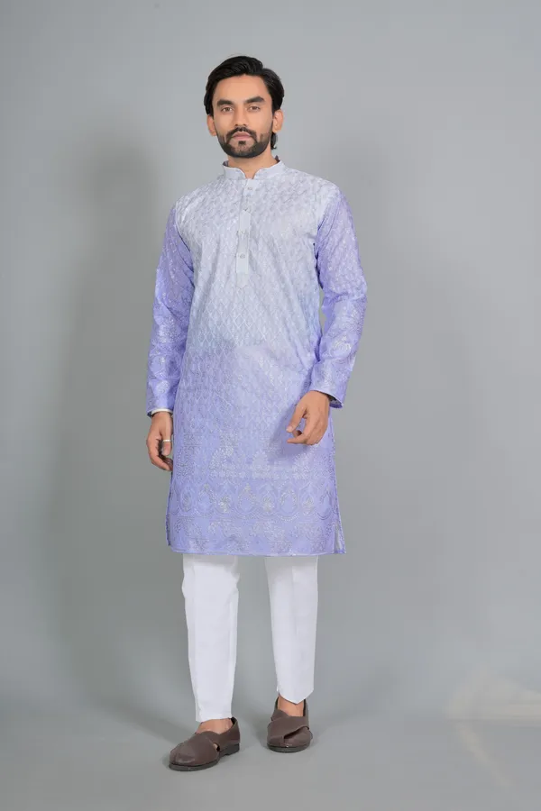 Lavender_Cotton_Embroidered_Kurta_Pajama_Set_For_Men