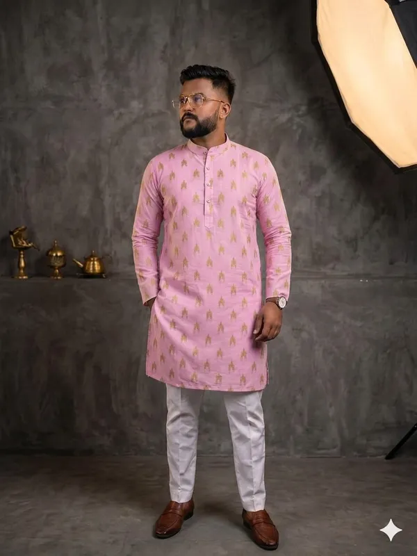Pink_Cotton_Straight_Embroidered_Kurta_Pajama_Set_For_Men