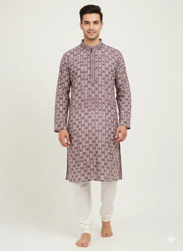 Pink_Cotton_Printed_Kurta_Pajama_Set_For_Men