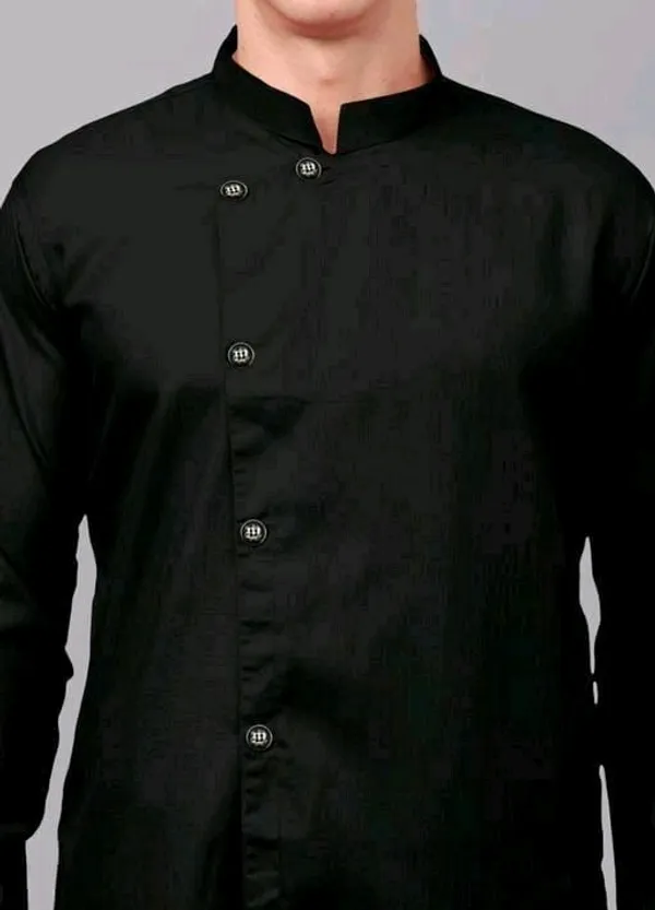 Black_Cotton_Mandarin_Collar_Kurta_For_Men