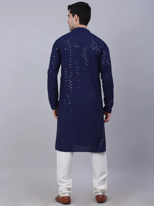 Navy_Blue_Cotton_Sequin_Embellished_Kurta_For_Men