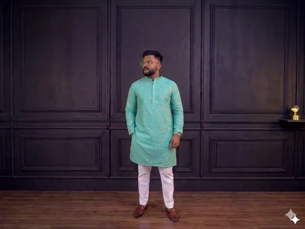 Sea_Green_Cotton_Straight_Fit_Kurta_Pajama_Set_For_Men