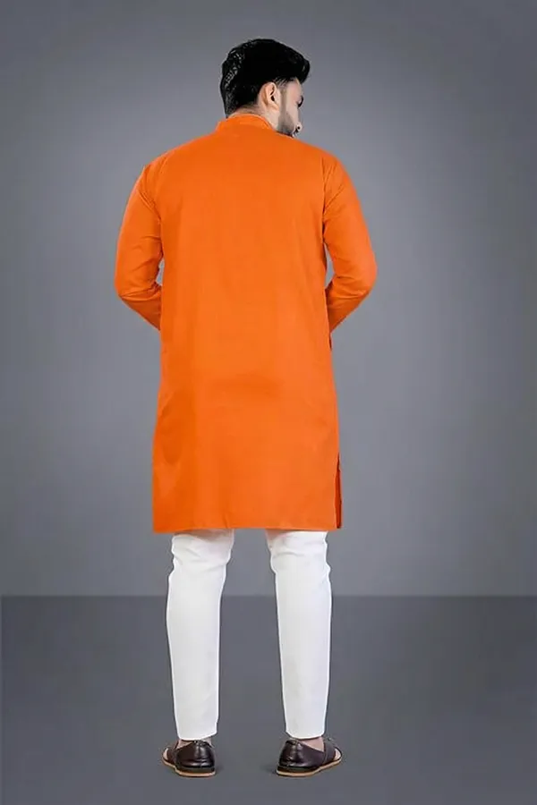 Orange_Cotton_Mandarin_Collar_Regular_Kurta_For_Men
