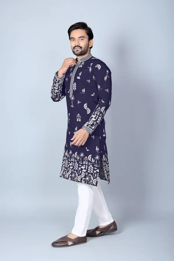 Navy_Blue_Rayon_Regular_Fit_Embroidered_Kurta_Pajama_Set_For_Men