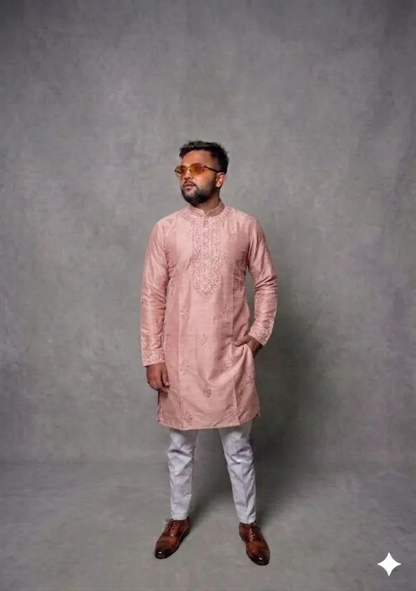 Pink_Cotton_Relaxed_Embroidered_Kurta_Pajama_Set_For_Men