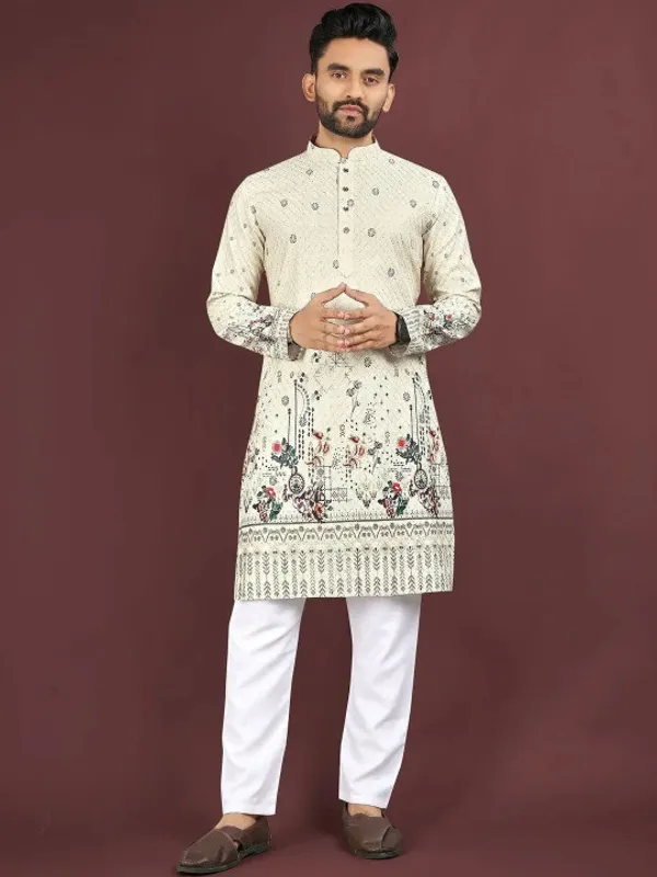 Cream_Cotton_Embroidered_Kurta_Pajama_Set_For_Men
