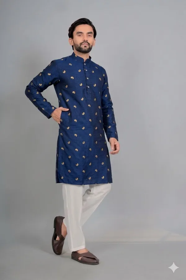 Navy_Blue_Cotton_Relaxed_Fit_Embroidered_Kurta_Pajama_Set_For_Men
