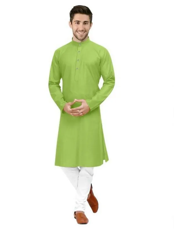 Green_Cotton_Straight_Fit_Mandarin_Collar_Kurta_For_Men