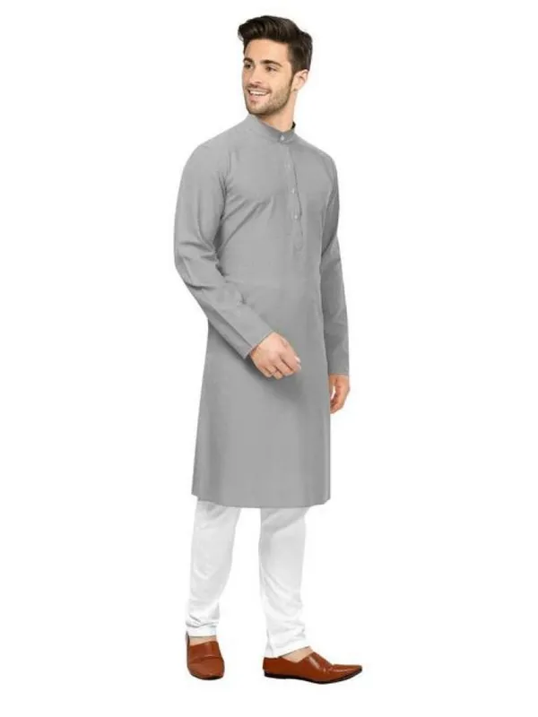 Grey_Cotton_Blend_Mandarin_Collar_Kurta_For_Men