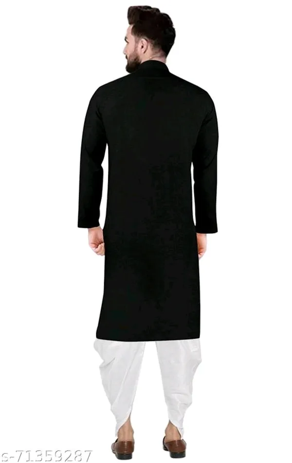 Black_Cotton_Knee_Length_Regular_Kurta_For_Men