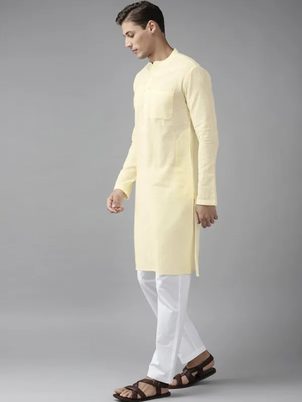 Light_Yellow_Cotton_Full_Sleeve_Kurta_For_Men