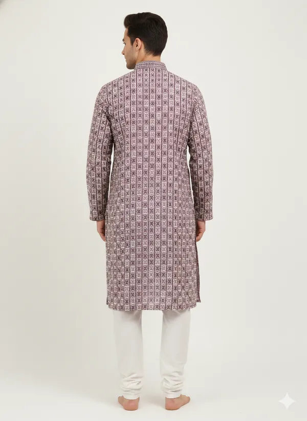 Pink_Cotton_Printed_Kurta_Pajama_Set_For_Men