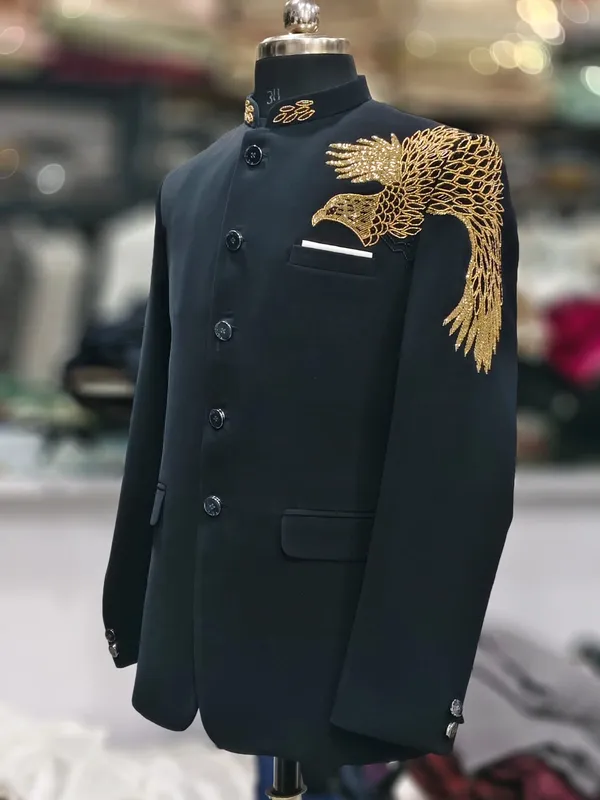 Black_Cotton_Golden_Phoenix_Embroidered_Blazer_For_Men