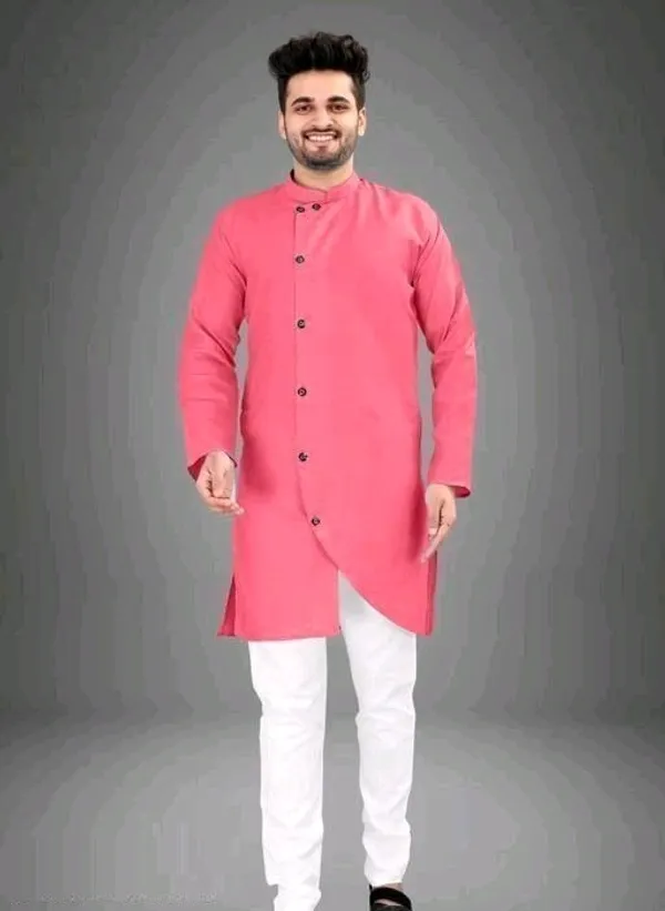 Pink_Cotton_Slim_Fit_Kurta_For_Men