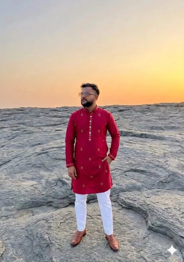 Red_Cotton_Relaxed_Fit_Kurta_With_Pajama_For_Men