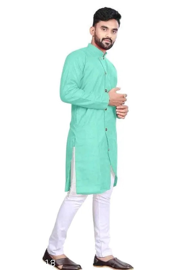 Sea_Green_Cotton_Blend_Mandarin_Collar_Kurta_Pajama_Set_For_Men