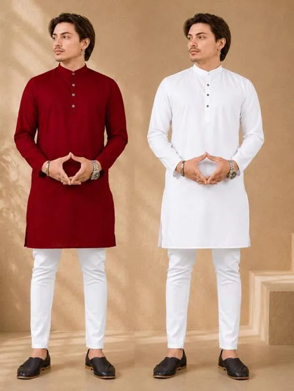 Maroon_&_White_Mandarin_Collar_Kurta_For_Men_(Combo_of_2)