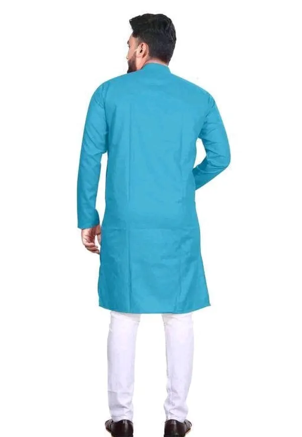 Blue_Cotton_Blend_Mandarin_Collar_Kurta_For_Men