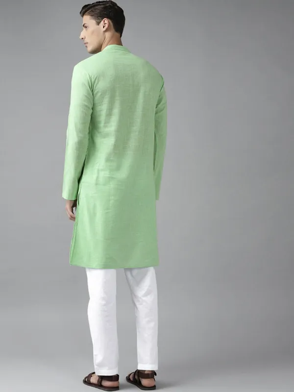 Green_Cotton_Long_Kurta_For_Men