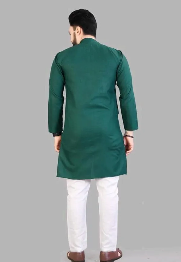 Green_Cotton_Asymmetric_Hem_Kurta_For_Men