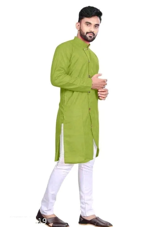 Green_Cotton_Mandarin_Collar_Regular_Fit_Kurta_For_Men