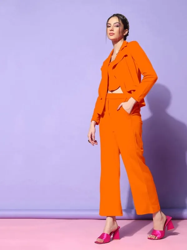 Orange_Lycra_Blazer_Trouser_Co-Ord_Set_For_Women