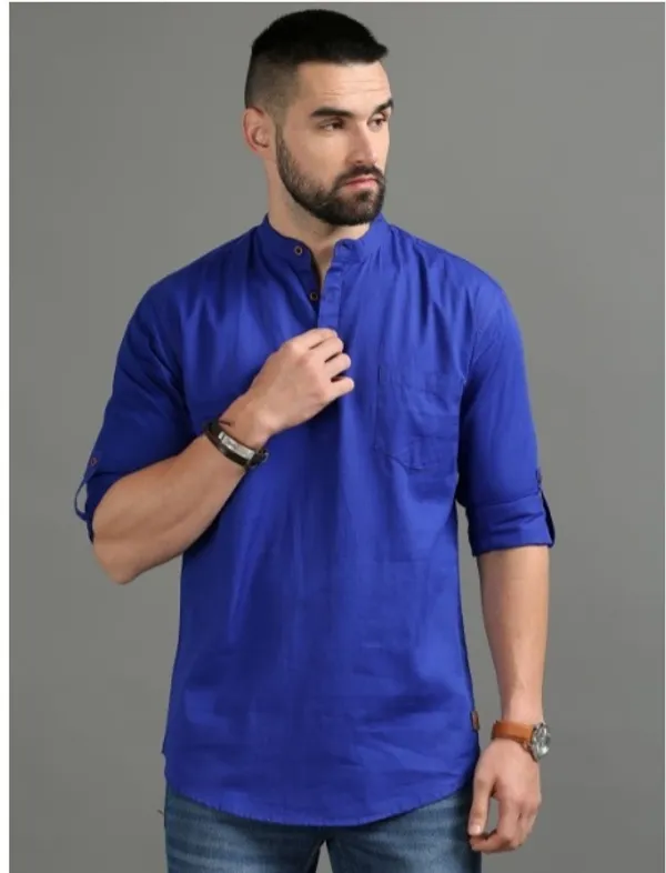 Royal_Blue_Cotton_Short_Kurta_For_Men