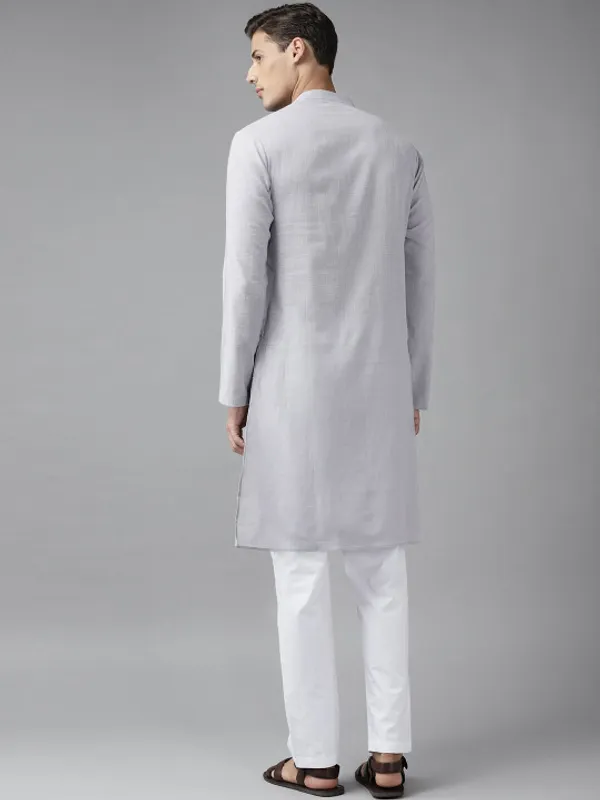 Grey_Linen_Mandarin_Collar_Full_Sleeve_Shirt_For_Men