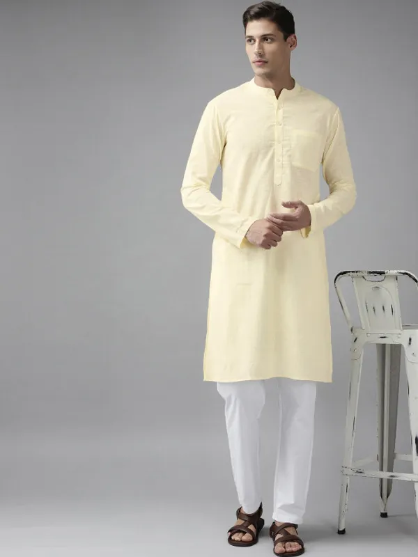Light_Yellow_Cotton_Full_Sleeve_Kurta_For_Men