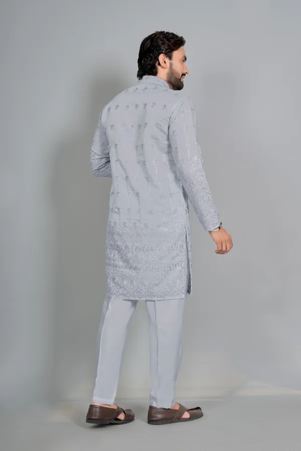 Light_Blue_Cotton_Blend_Embroidered_Kurta_Pajama_Set_For_Men