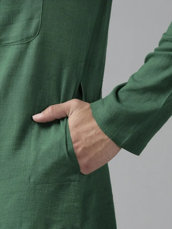 Green_Cotton_Solid_Long_Kurta_For_Men