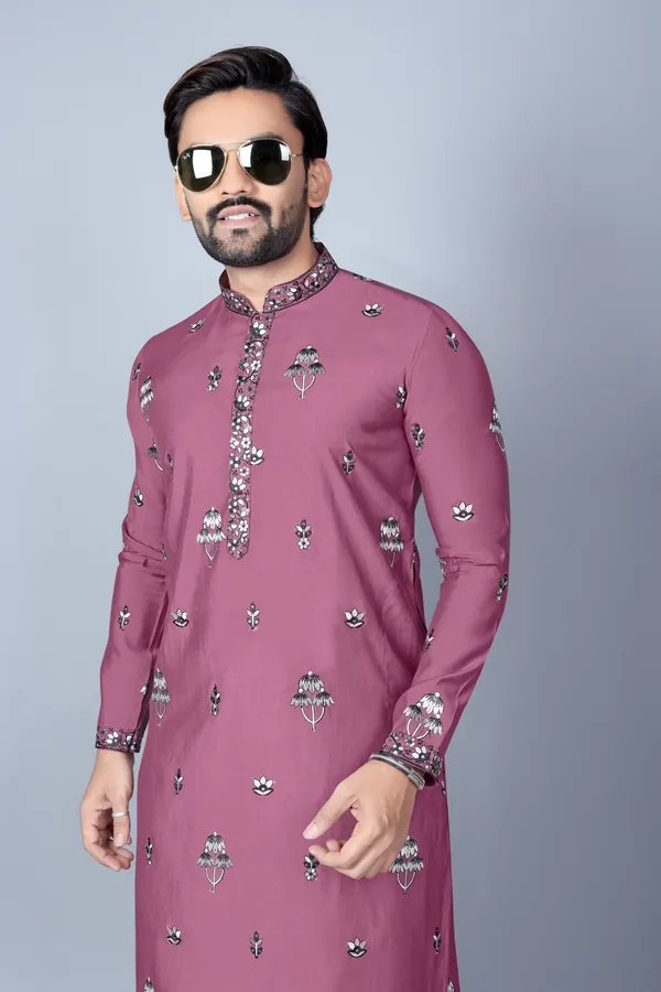Pink_Cotton_Embroidered_Straight_Kurta_Pajama_Set_For_Men