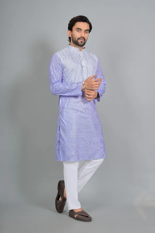 Lavender_Cotton_Embroidered_Kurta_Pajama_Set_For_Men