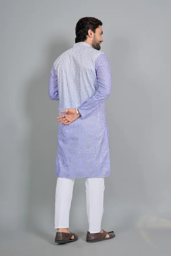 Lavender_Cotton_Embroidered_Kurta_Pajama_Set_For_Men