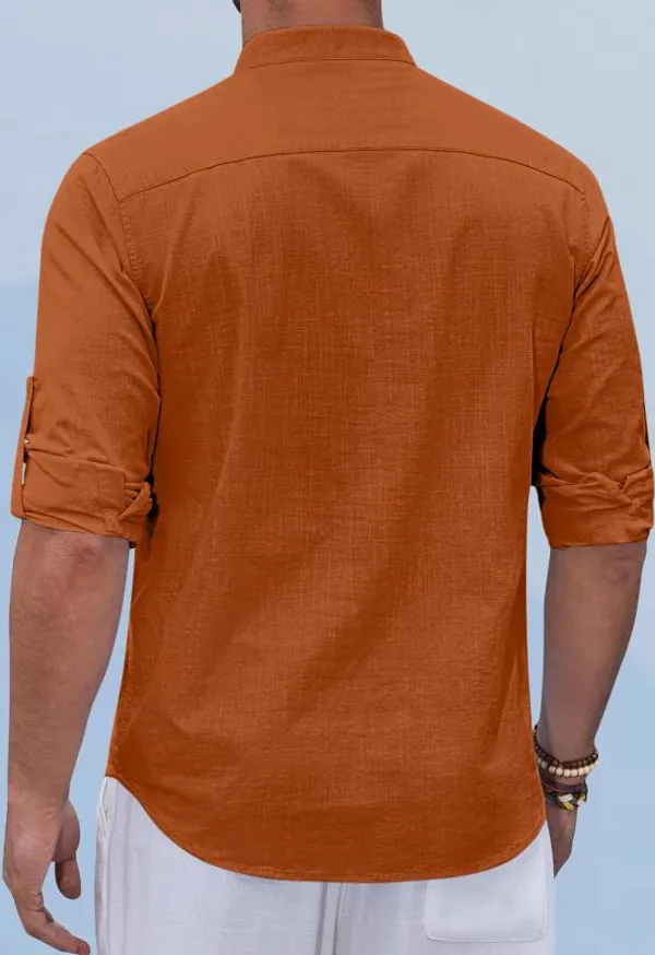 Orange_Cotton_Mandarin_Collar_Kurta_For_Men
