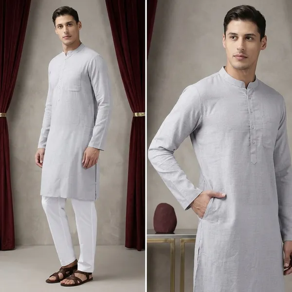 Grey_Linen_Mandarin_Collar_Full_Sleeve_Shirt_For_Men