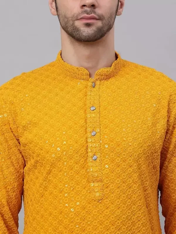 Yellow_Embroidered_Cotton_Straight_Kurta_For_Men