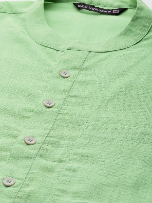 Green_Cotton_Long_Kurta_For_Men