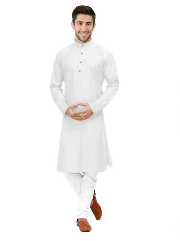 White_Cotton_Mandarin_Collar_Kurta_For_Men