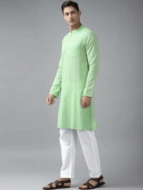 Green_Cotton_Long_Kurta_For_Men