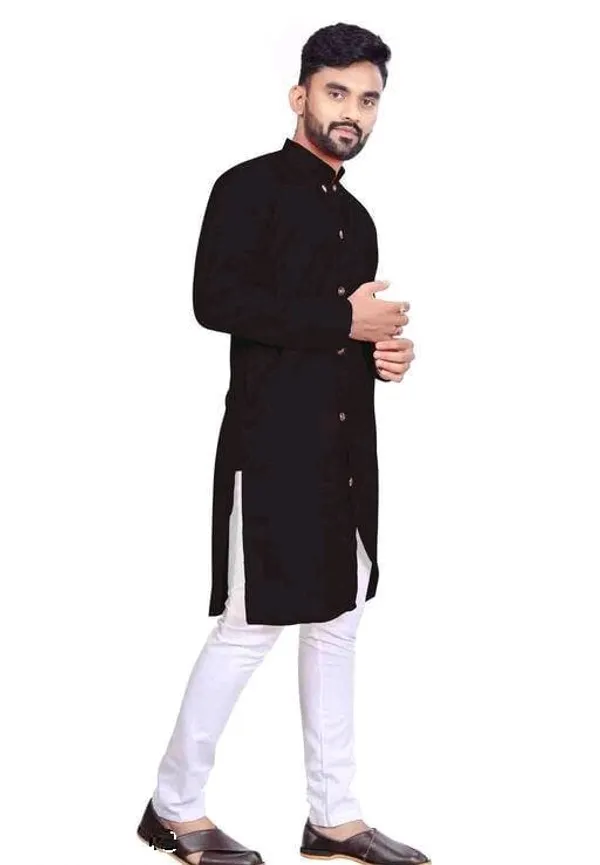 Black_Cotton_Mandarin_Collar_Straight_Kurta_For_Men