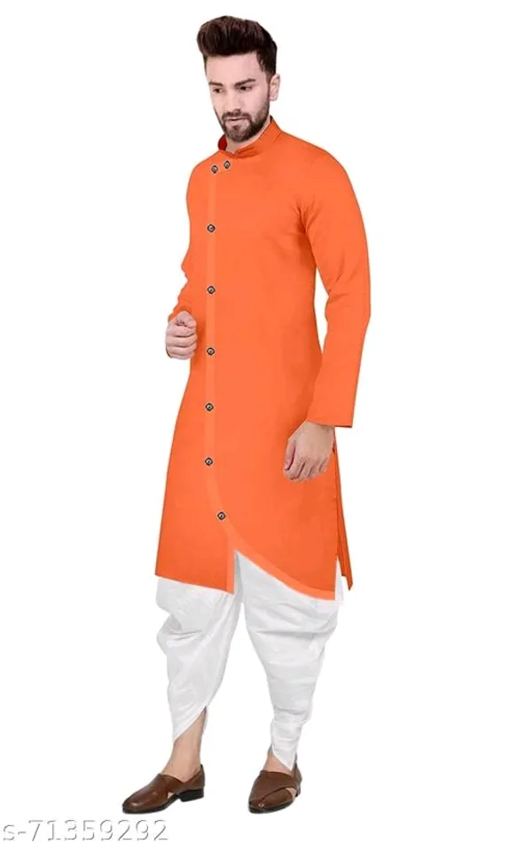 Orange_Cotton_Blend_Asymmetric_Ethnic_Kurta_For_Men